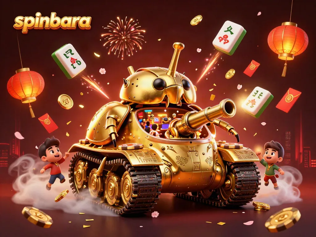 Engage in thrilling gaming at spinbara with a vibrant 3D illustration featuring a unique casino tank.